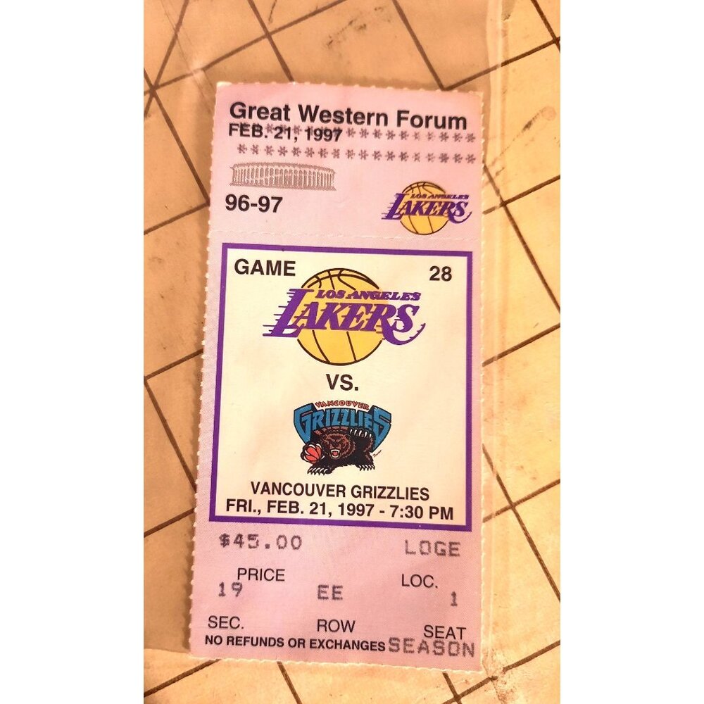 Vintage Ticket Stub Kobe Bryant Rookie Year 1996-97 Season Ticket Game 28 Great